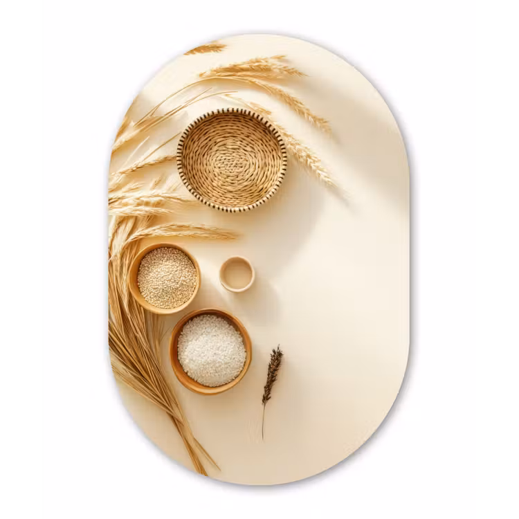 Muurovaal - Glas - Granen - Hout - Kom - Beige — 1