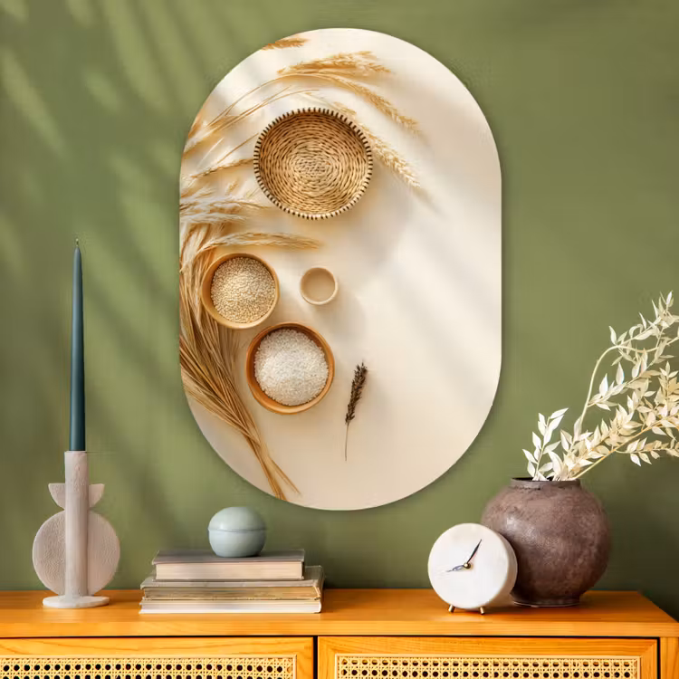 Muurovaal - Glas - Granen - Hout - Kom - Beige — 2