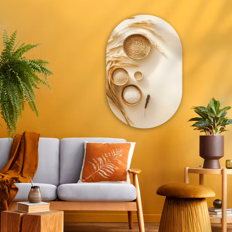 Muurovaal - Glas - Granen - Hout - Kom - Beige — 3