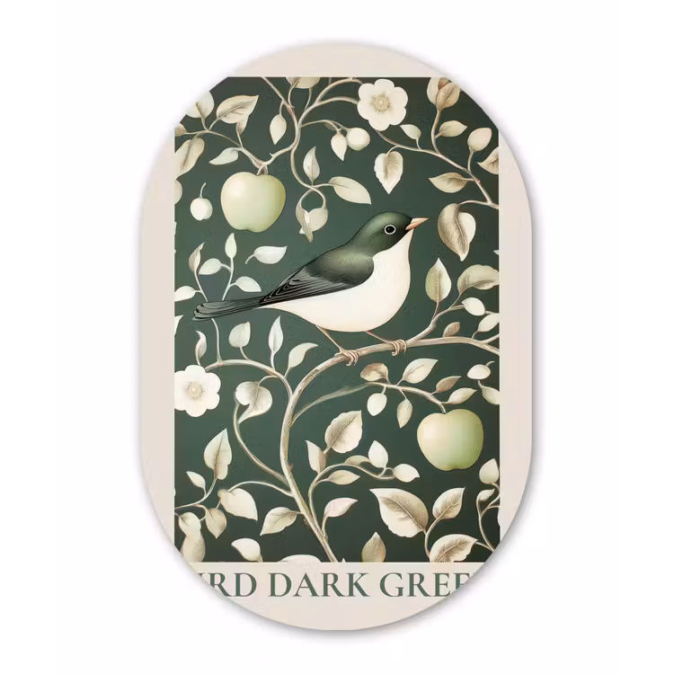 Muurovaal - Glas - Groen - Vogel - Bloemen — 1