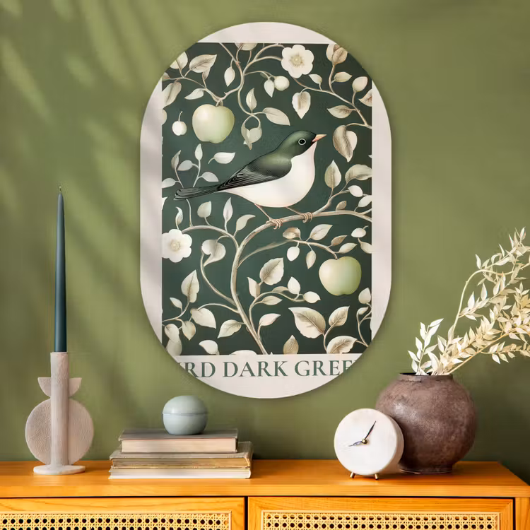 Muurovaal - Glas - Groen - Vogel - Bloemen — 2