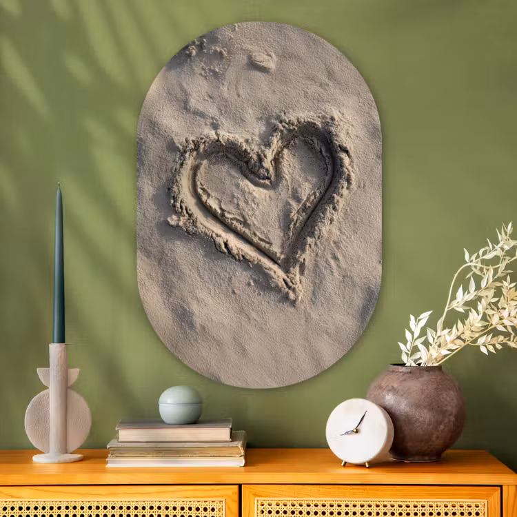 Muurovaal - Glas - Hartvorm - Getekend - Beige - Zand — 2