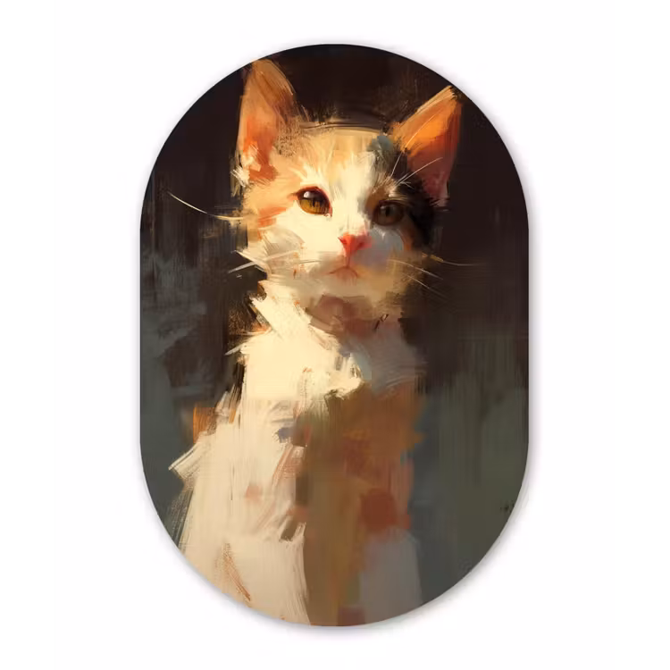 Muurovaal - Glas - Kat - Geschilderd - Artistiek - Wit — 1
