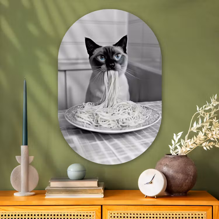 Muurovaal - Glas - Kat - Siamees - Zwart Wit - Schattig - Dieren — 2