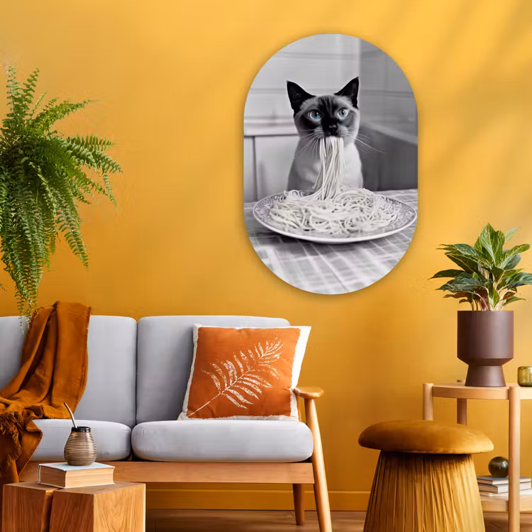 Muurovaal - Glas - Kat - Siamees - Zwart Wit - Schattig - Dieren — 3