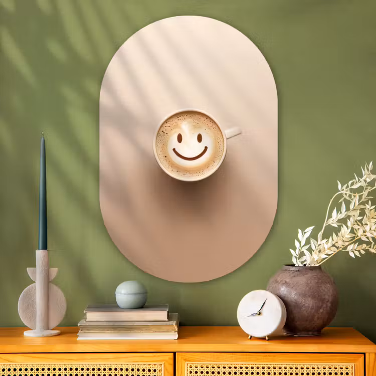 Muurovaal - Glas - Koffie - Melkschuim - Lach - Beige — 2