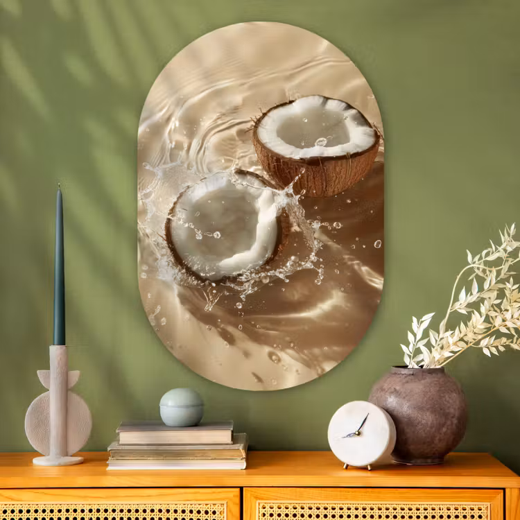 Muurovaal - Glas - Kokosnoot - Water - Beige - Spetters — 2