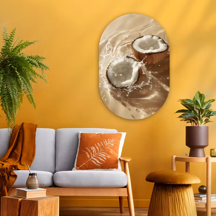 Muurovaal - Glas - Kokosnoot - Water - Beige - Spetters — 3