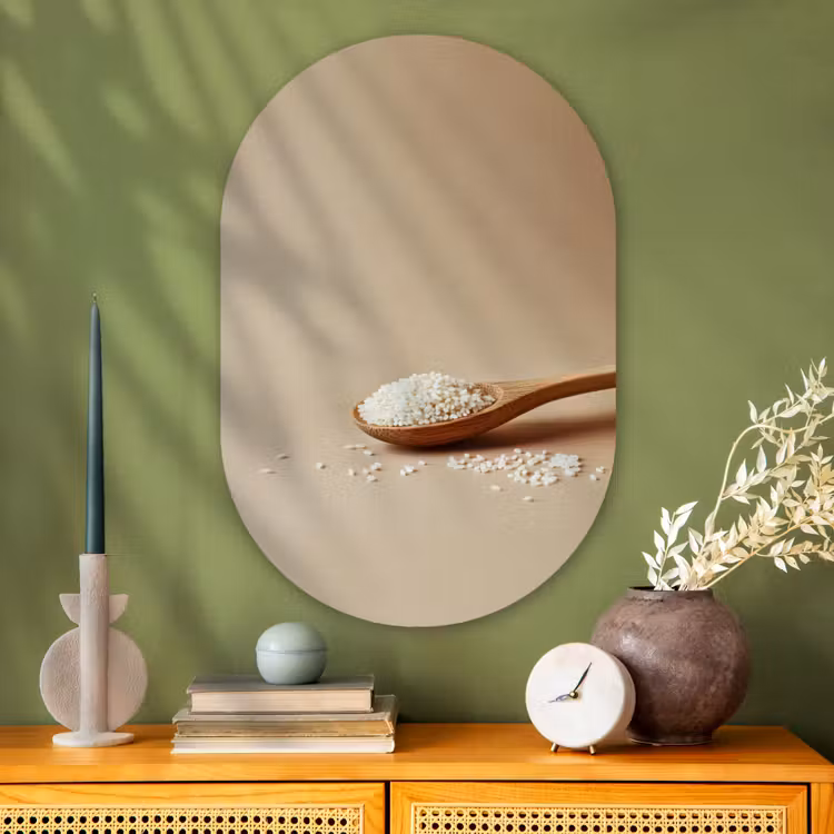 Muurovaal - Glas - Lepel - Rijst - Hout - Beige — 2