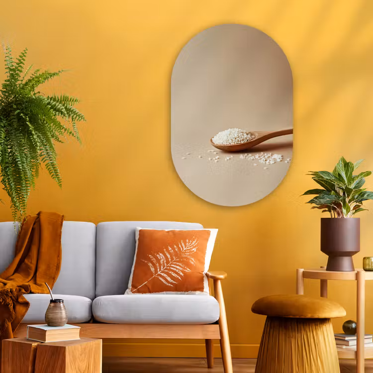 Muurovaal - Glas - Lepel - Rijst - Hout - Beige — 3