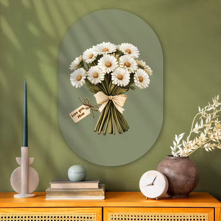 Muurovaal - Glas - Lint - Boeket - Groen - Quote — 2