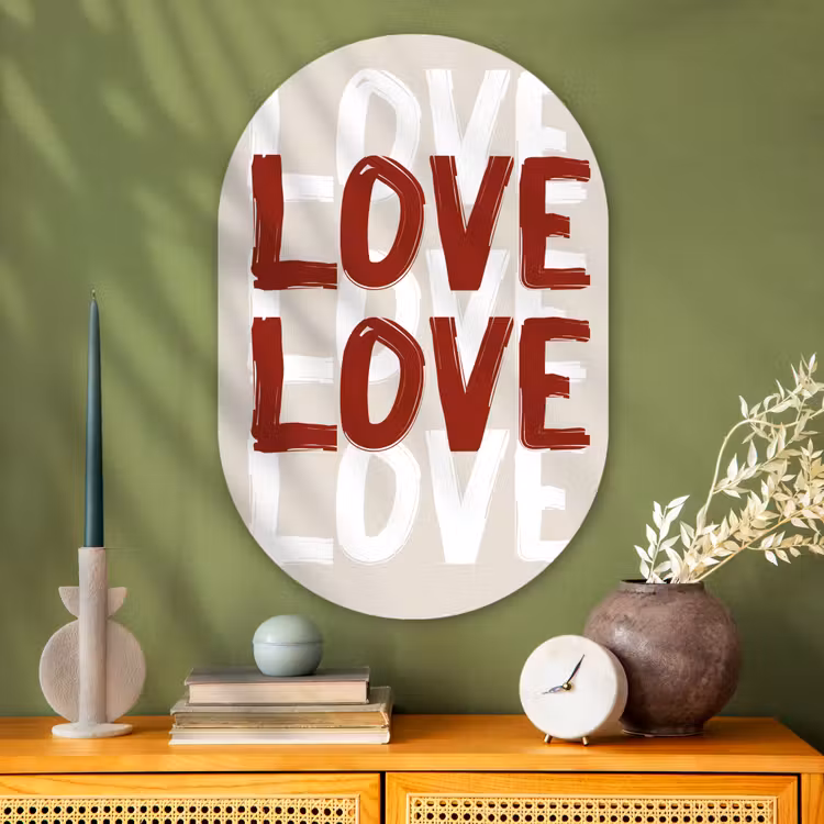 Muurovaal - Glas - Love - Rood - Tekst — 2