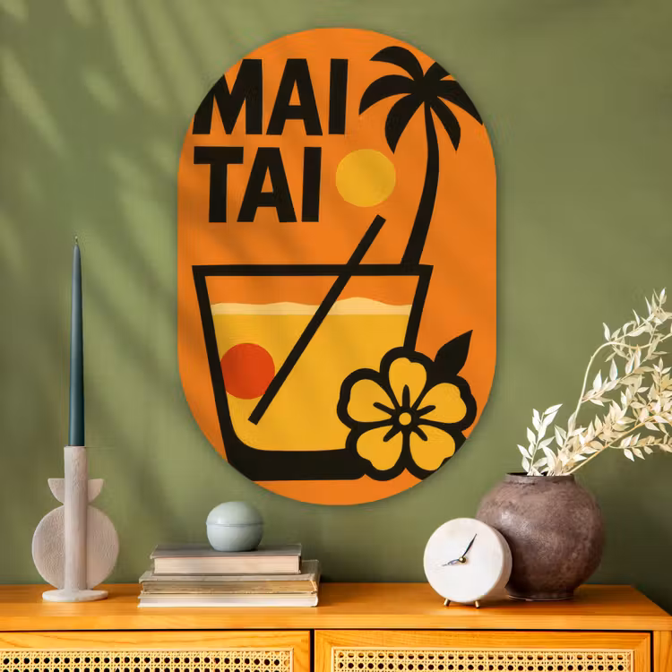Muurovaal - Glas - Palmboom - Bloem - Art - Drink — 2