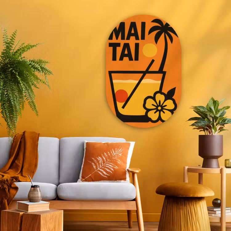 Muurovaal - Glas - Palmboom - Bloem - Art - Drink — 3