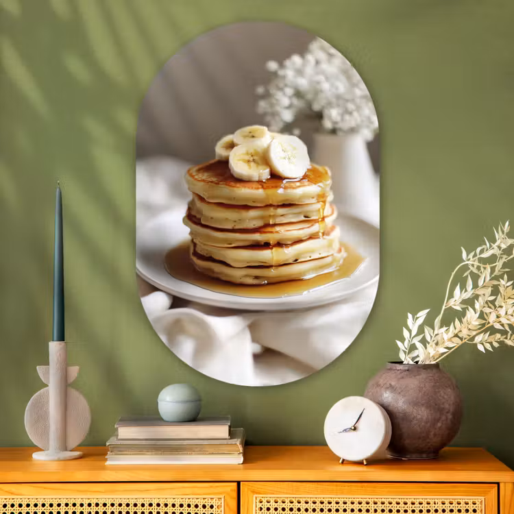 Muurovaal - Glas - Pannenkoeken - Banaan - Siroop - Wit - Beige — 2