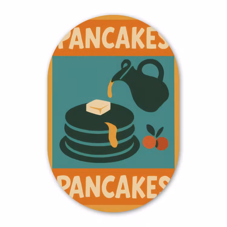 Muurovaal - Glas - Pannenkoeken - Siroop - Illustratie - Oranje — 1