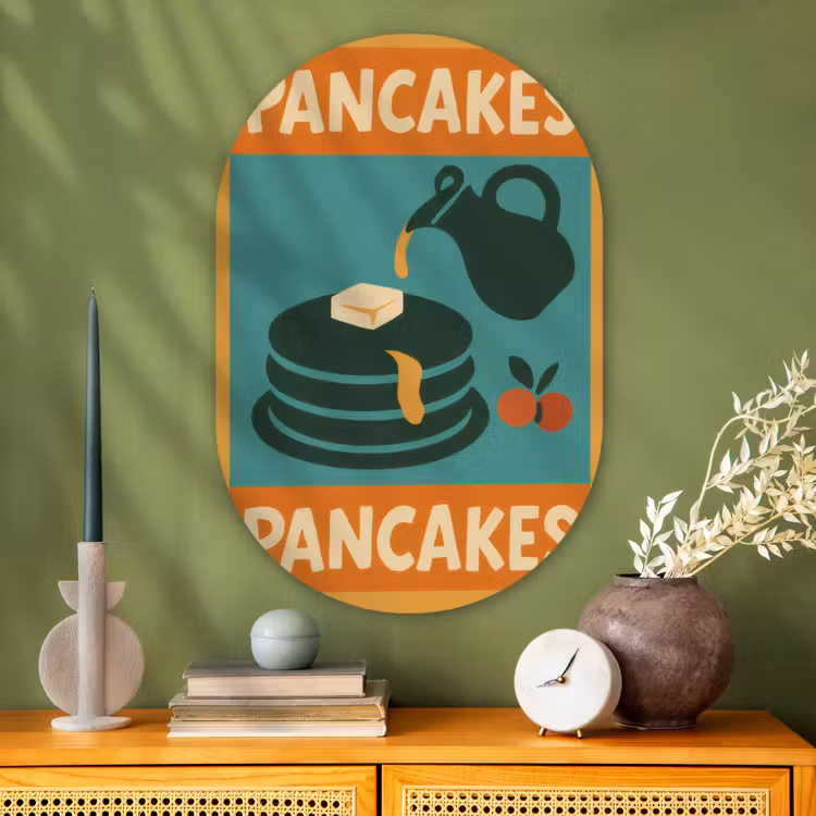Muurovaal - Glas - Pannenkoeken - Siroop - Illustratie - Oranje — 2