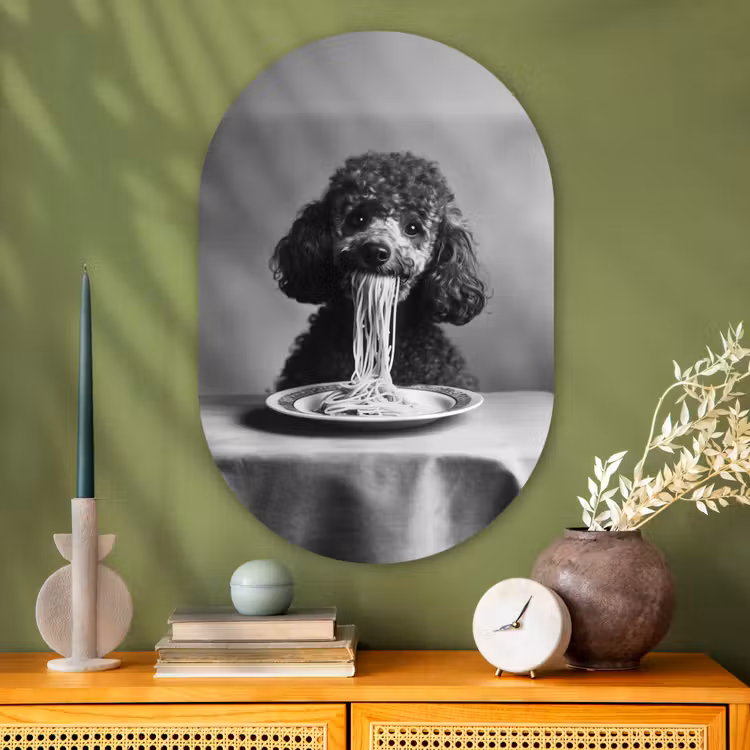 Muurovaal - Glas - Poedel - Hond - Zwart - Wit - Schattig - Pasta — 2
