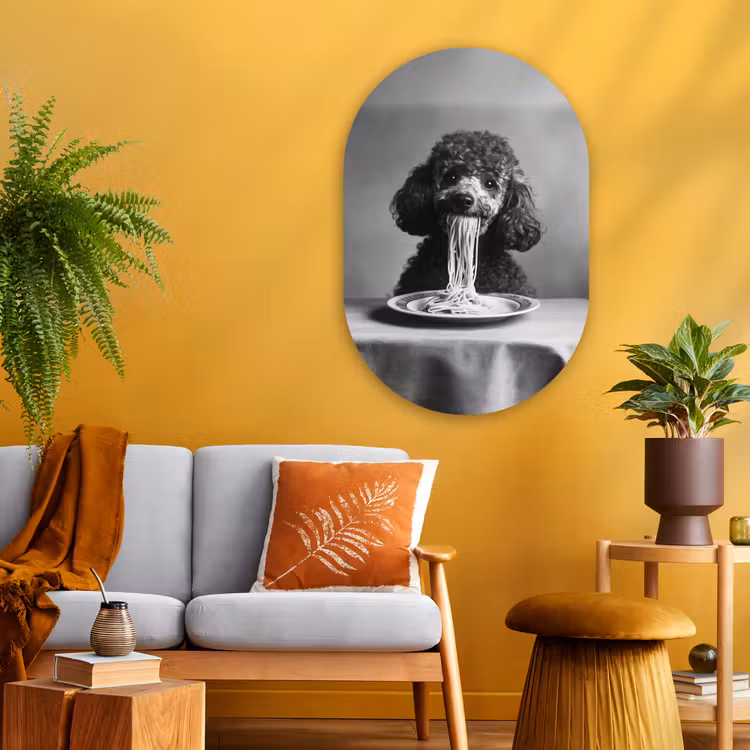 Muurovaal - Glas - Poedel - Hond - Zwart - Wit - Schattig - Pasta — 3