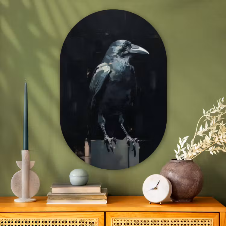 Muurovaal - Glas - Raaf - Vogels - Zwart — 2