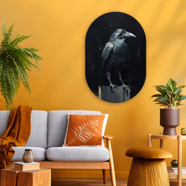 Muurovaal - Glas - Raaf - Vogels - Zwart — 3