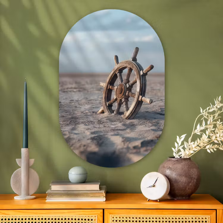 Muurovaal - Glas - Scheepsstuur - Hout - Bruin - Zand — 2
