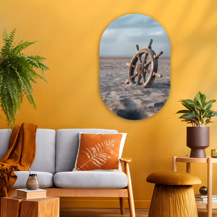 Muurovaal - Glas - Scheepsstuur - Hout - Bruin - Zand — 3