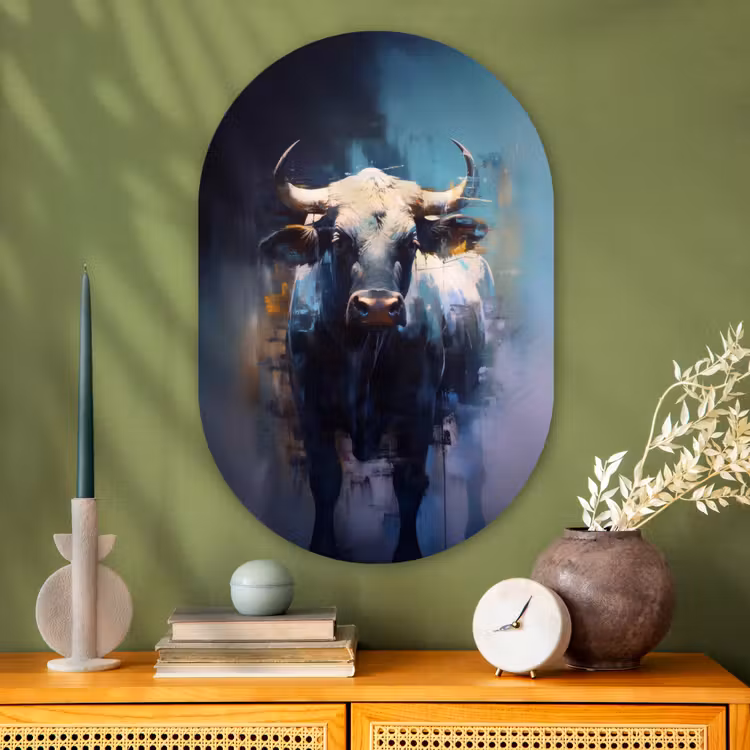 Muurovaal - Glas - Stier - Zwart - Abstract - Horens — 2