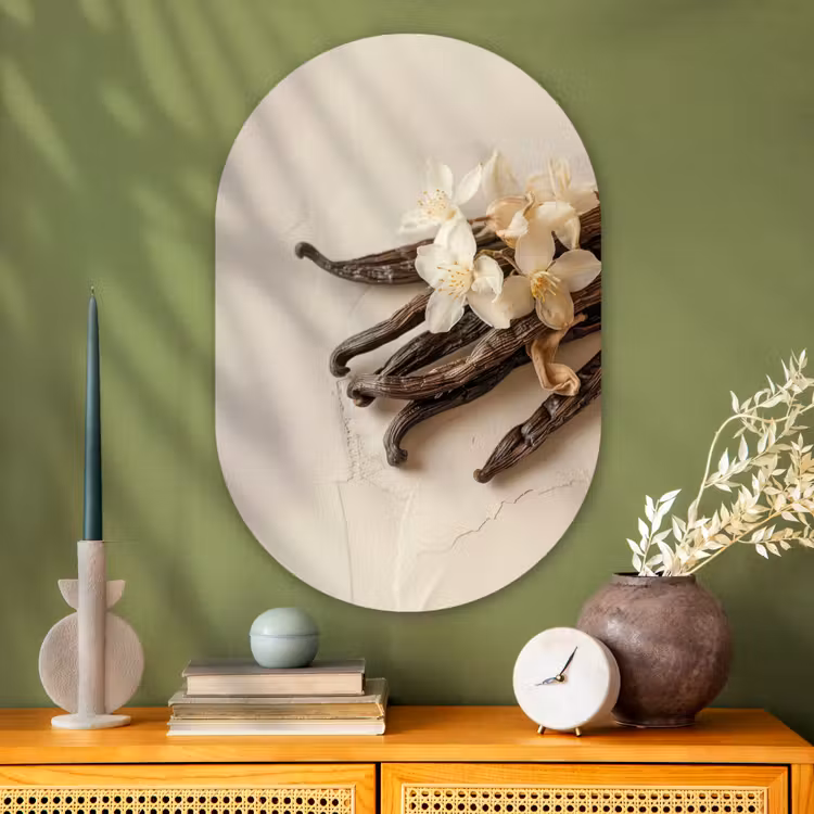 Muurovaal - Glas - Vanille - Bloemen - Beige — 2