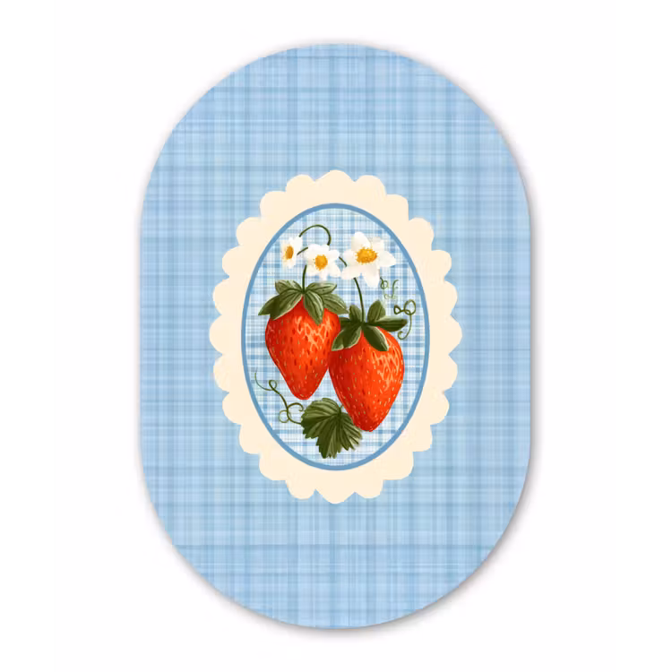 Muurovaal - Glas - Aardbeien - Lijst - Rood - Geruit — 1