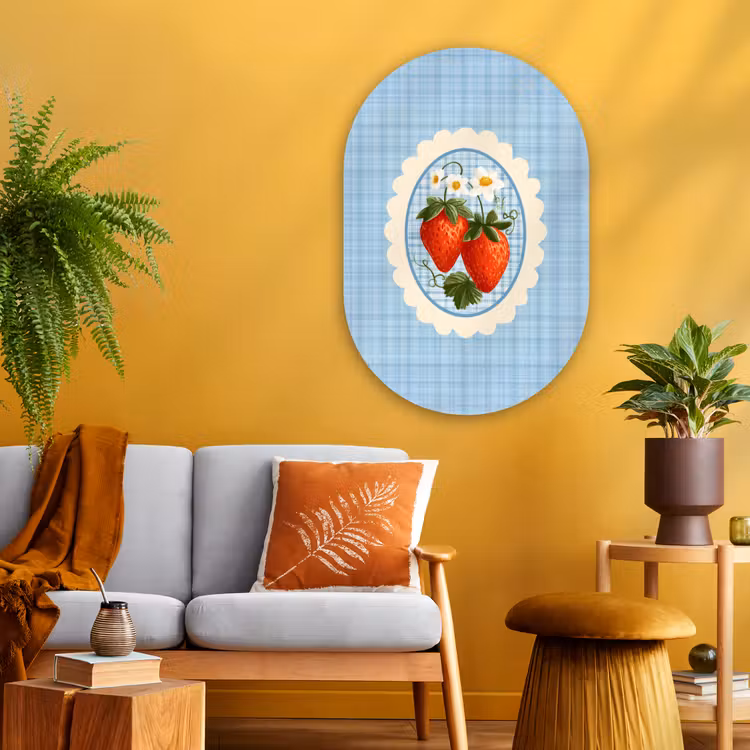 Muurovaal - Glas - Aardbeien - Lijst - Rood - Geruit — 3