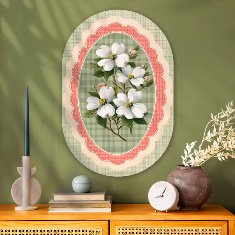 Muurovaal - Glas - Bloemen - Illustratie - Geruit - Groen — 2