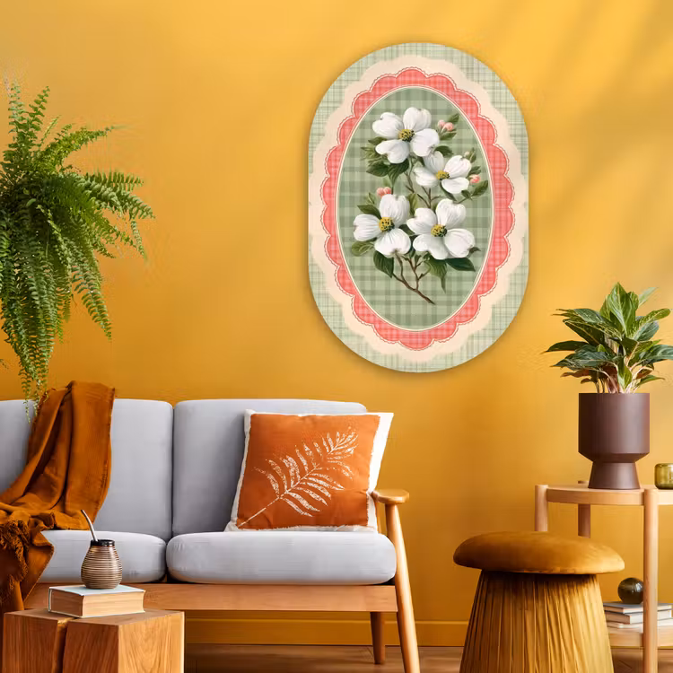 Muurovaal - Glas - Bloemen - Illustratie - Geruit - Groen — 3