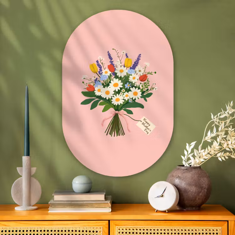 Muurovaal - Glas - Bloemen - Lint - Kaartje — 2