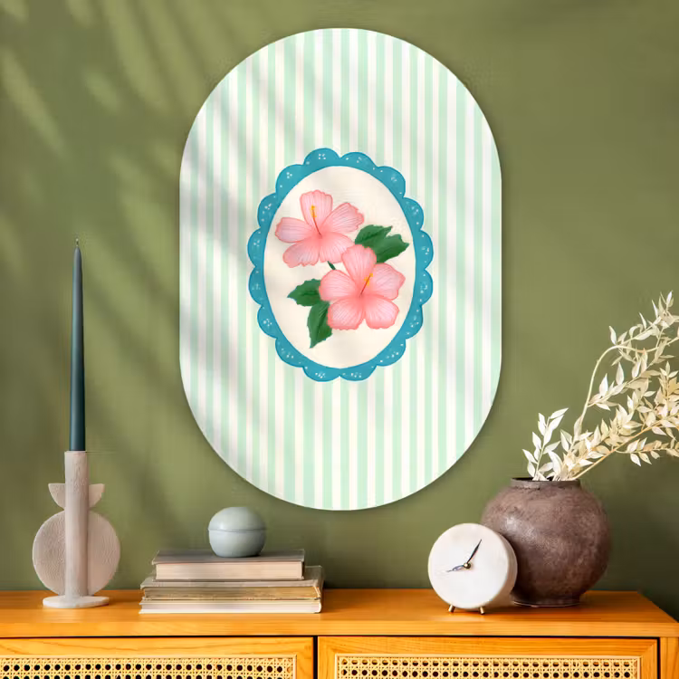 Muurovaal - Glas - Bloemen - Ovaal - Strepen - Groen — 2