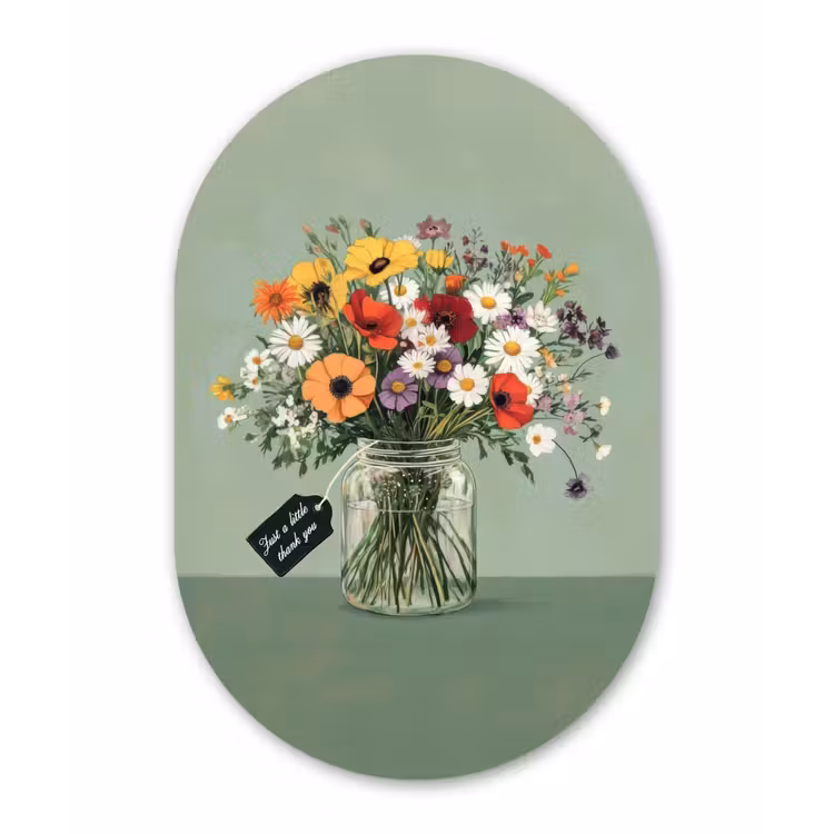 Muurovaal - Glas - Bloemen - Vaas - Kaartje — 1