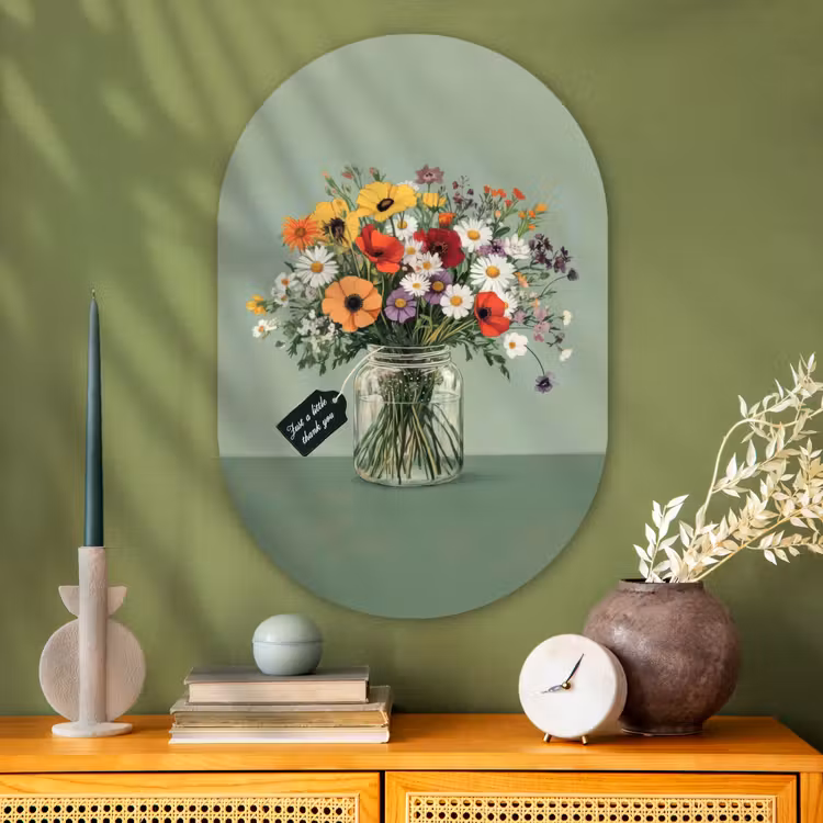 Muurovaal - Glas - Bloemen - Vaas - Kaartje — 2