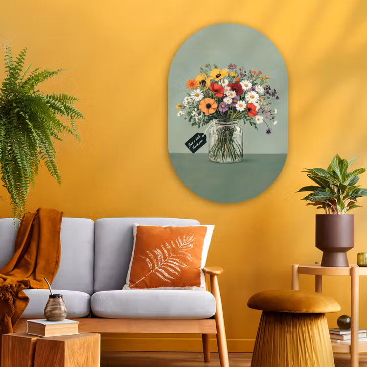 Muurovaal - Glas - Bloemen - Vaas - Kaartje — 3