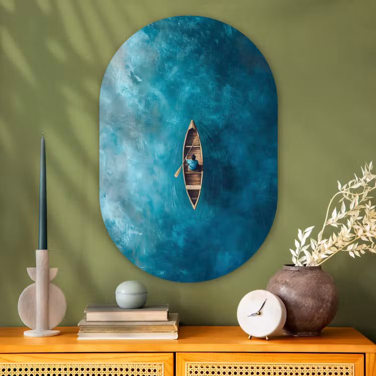 Muurovaal - Glas - Bootje - Water - Blauw — 2
