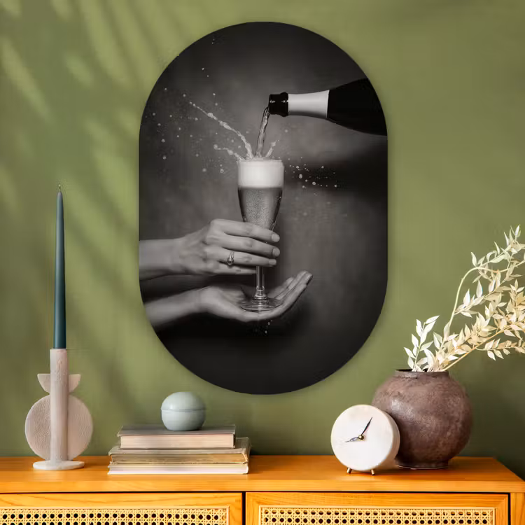Muurovaal - Glas - Champagnefles - Glas - Minimalistisch - Spetters — 2