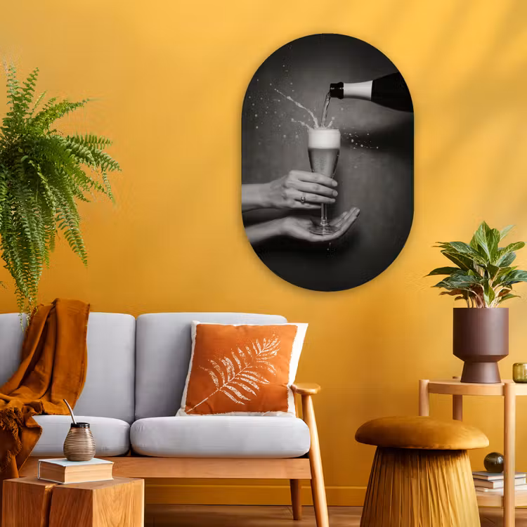 Muurovaal - Glas - Champagnefles - Glas - Minimalistisch - Spetters — 3
