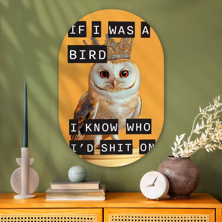 Muurovaal - Glas - Geel - Uil - Vogel - Decoratie — 2