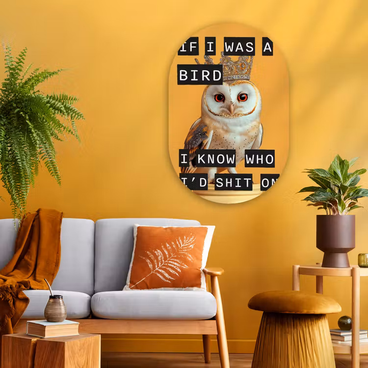 Muurovaal - Glas - Geel - Uil - Vogel - Decoratie — 3