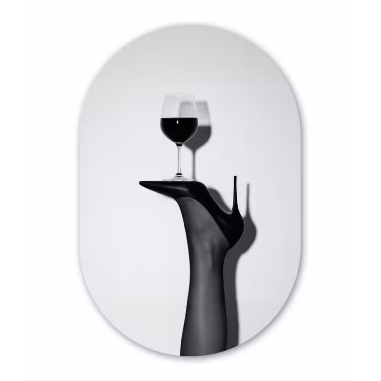 Muurovaal - Glas - Hak - Wijn - Minimalistisch - Zwart — 1