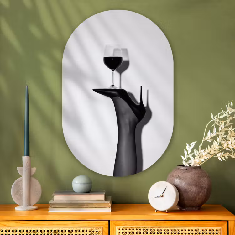 Muurovaal - Glas - Hak - Wijn - Minimalistisch - Zwart — 2