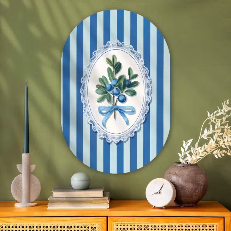 Muurovaal - Glas - Illustratie - Bessen - Blauw - Strepen — 2