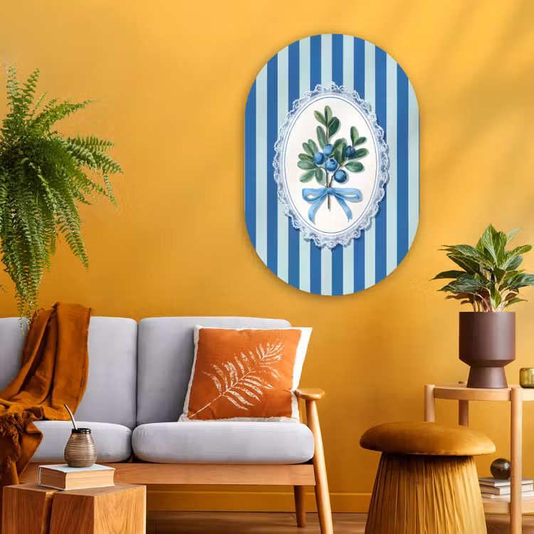 Muurovaal - Glas - Illustratie - Bessen - Blauw - Strepen — 3