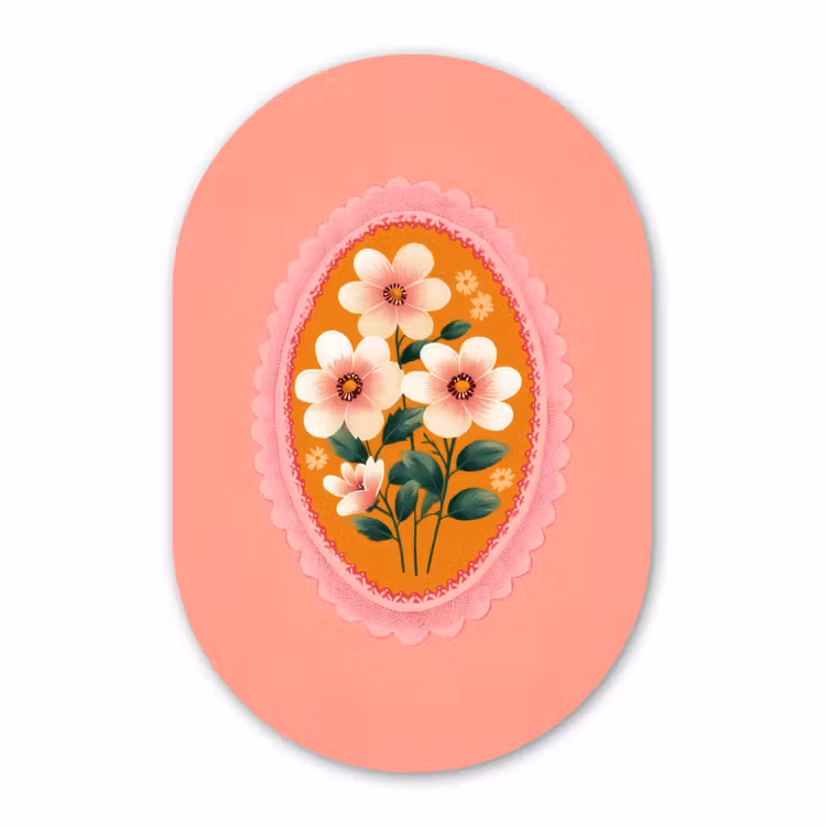 Muurovaal - Glas - Illustratie - Bloemen - Rand - Roze — 1