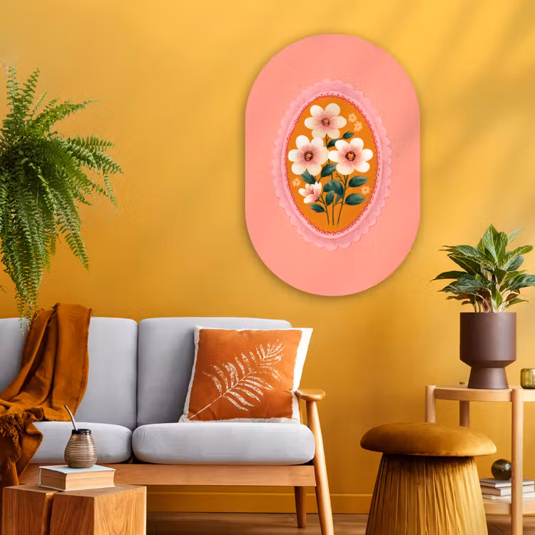 Muurovaal - Glas - Illustratie - Bloemen - Rand - Roze — 3