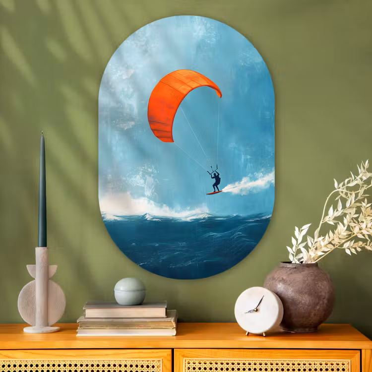 Muurovaal - Glas - Kitesurfer - Oranje - Zee - Lucht — 2